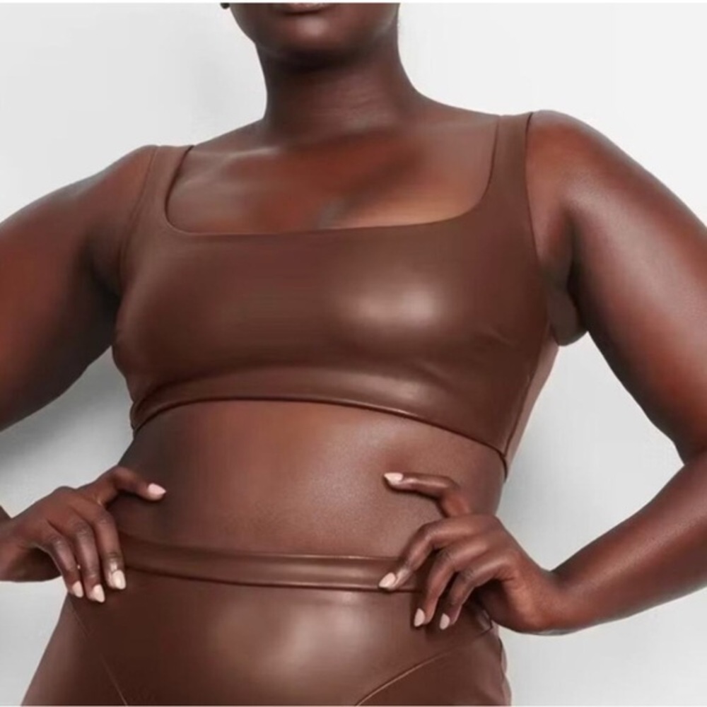 SKIMS Faux Leather Bralette in Cocoa NWT